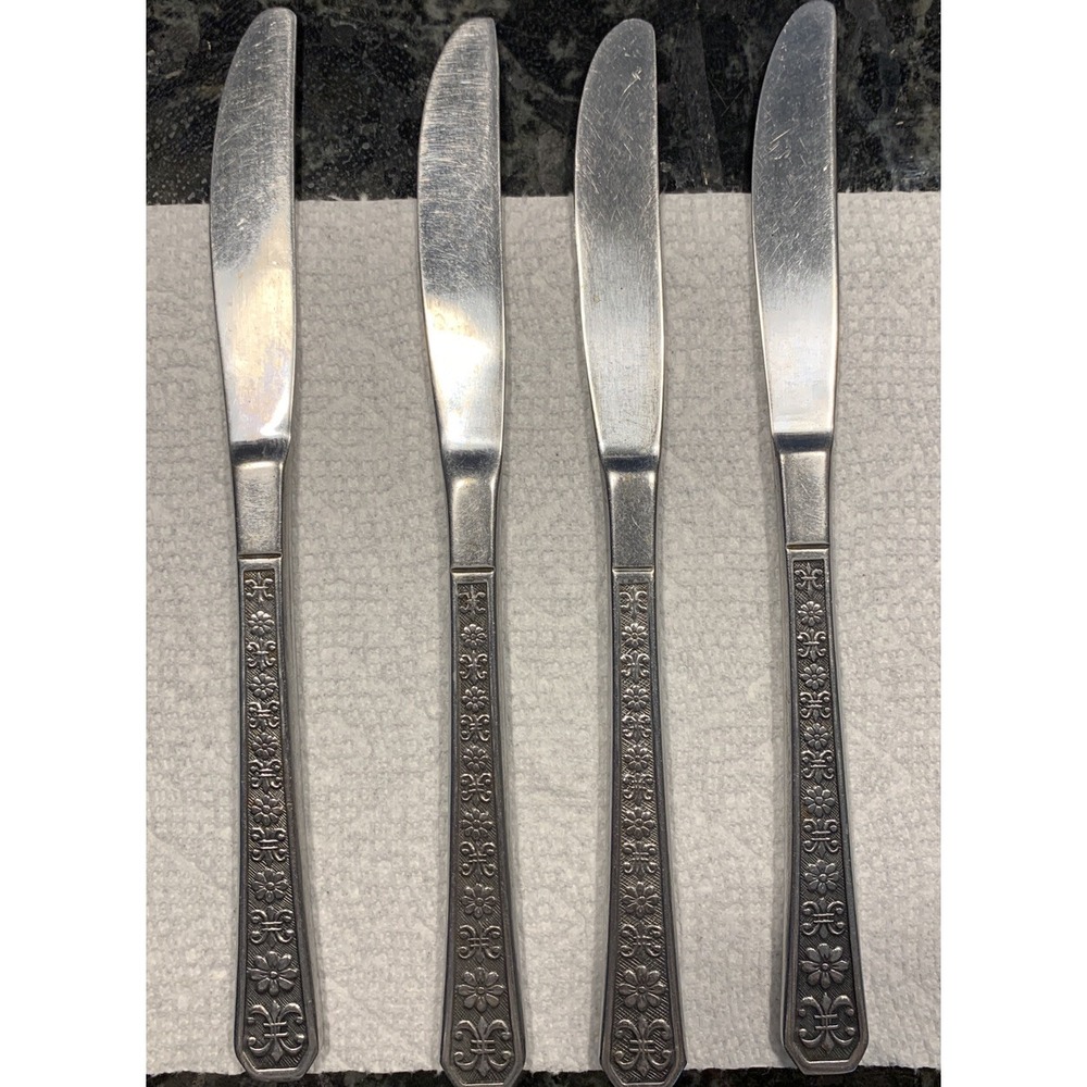 Dinner knives 4 Interpur FLORENZ Stainless Flatware Flowers Texture Black Accent
